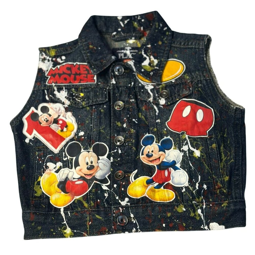 The Children’s Place Toddler Mickey Mouse Paint Splatter Denim Vest 18-24M, Boxy